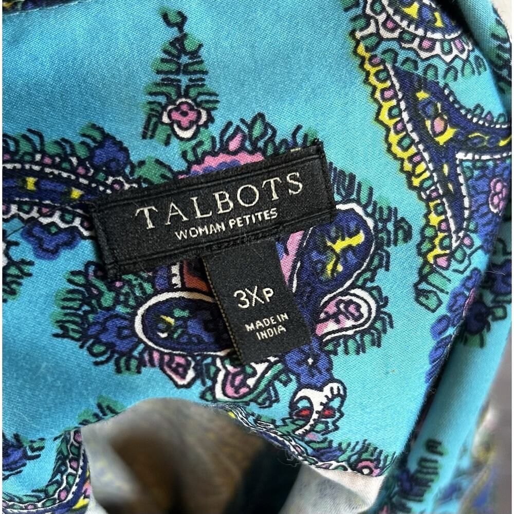 Talbots Teal Paisley Button Down Shirt Women’s 3XP Turquoise Long Sleeve Blouse - Picture 5 of 6